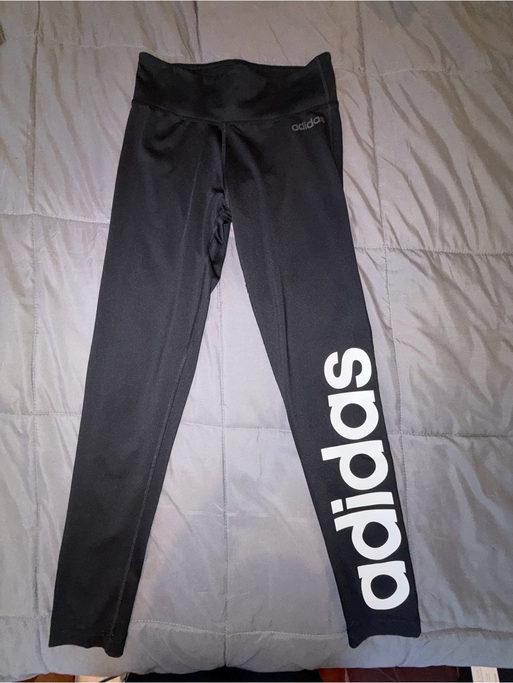 Adidas Climalite Linear Logo Spell Out Leggings Black Women's S